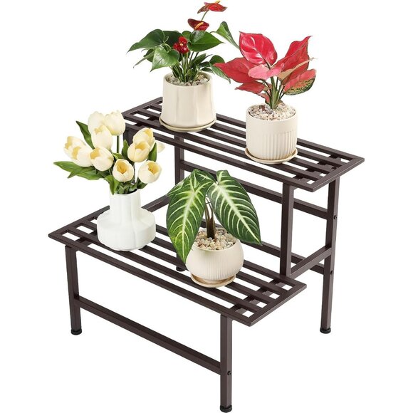 New 2-Tier Metal Plant Stand, Heavy Duty Ladder Shelf for Indoor & Outdoor Use - Picture 1 of 6